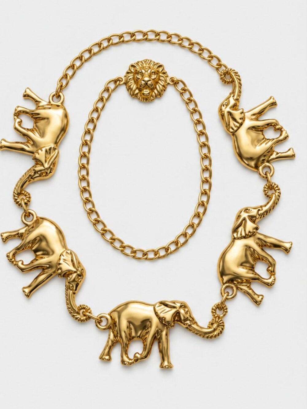 Vintage Anne Klein Gold Plated Brass Elephant Chain Link Belt - Picture 2 of 15